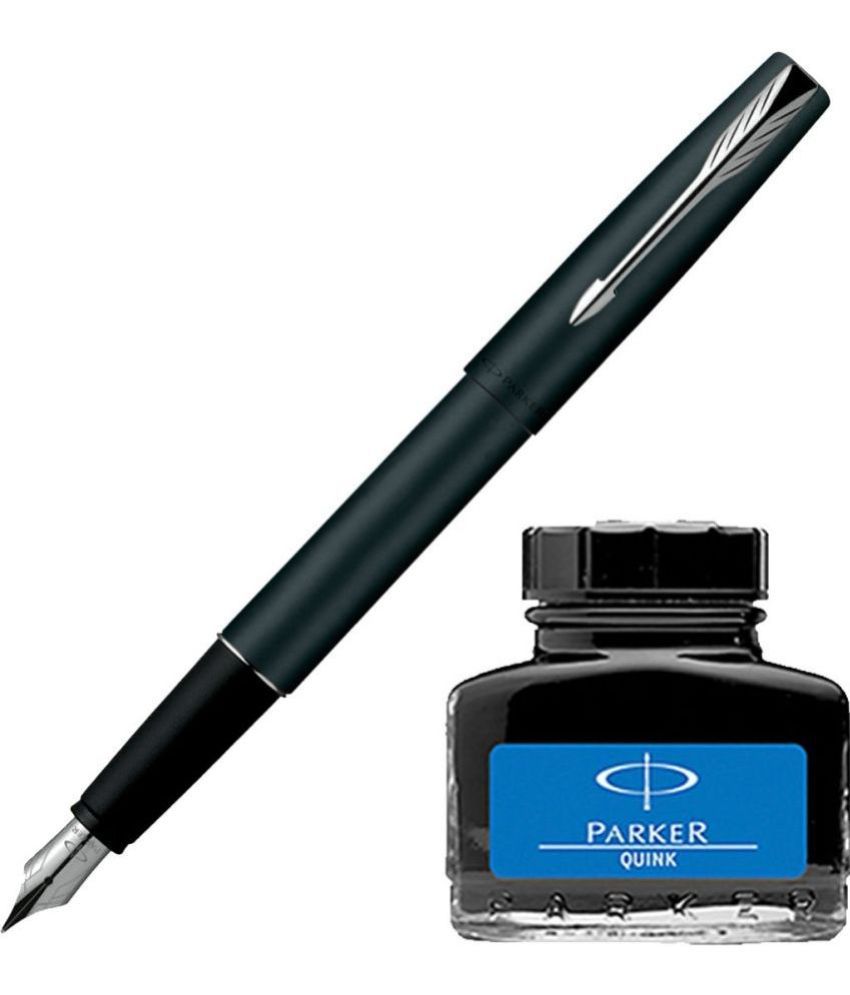     			Parker Frontier Matte Black Ct Fountain Pen With Blue Quink Ink Bottle (Pack Of 2, Blue)