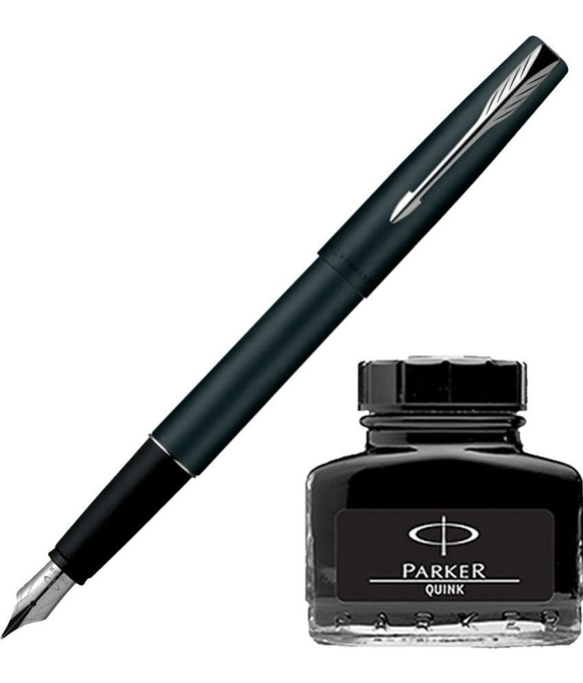     			Parker Frontier Matte Black Ct Fountain Pen With Black Quink Ink Bottle (Pack Of 2, Black)