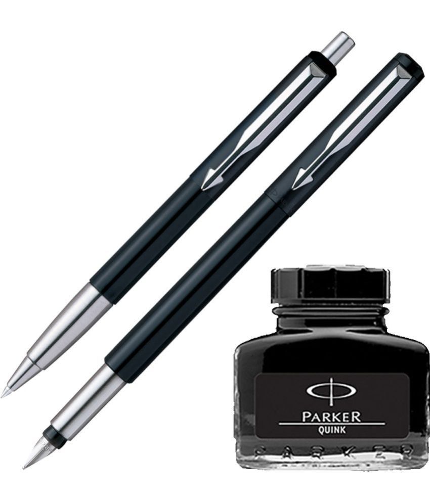     			Parker Vector Standard Sets Fountain Pen & Ball Pen With Black Quink Ink Bottle (Pack Of 2, Black)