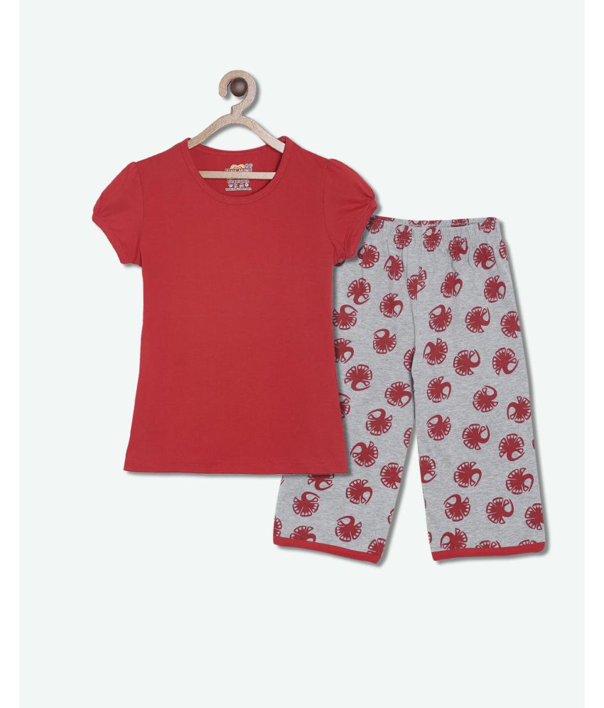     			Sini Mini - Dark Red Cotton Girls Top With Capris ( Pack of 1 )