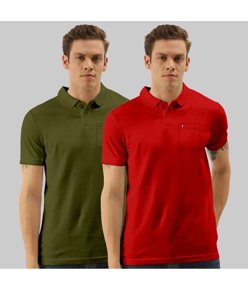     			TAB91 Pack of 2 Cotton Slim Fit Solid Half Sleeves Men's Polo T Shirt ( Red )