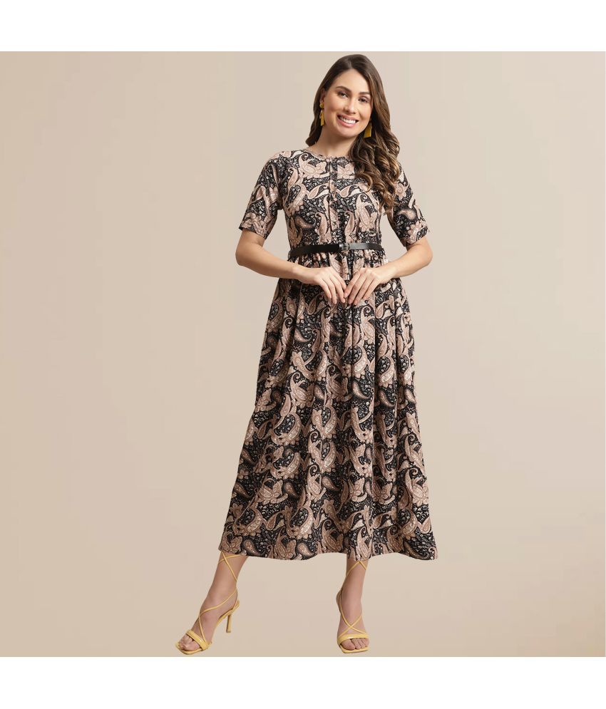     			Fabflee - Brown Rayon Women's Fit & Flare Dress ( Pack of 1 )