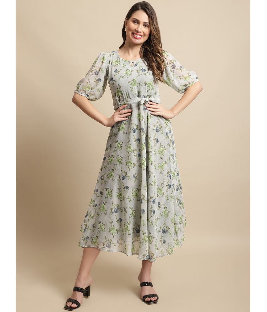    			Fabflee - Green Chiffon Women's Fit & Flare Dress ( Pack of 1 )