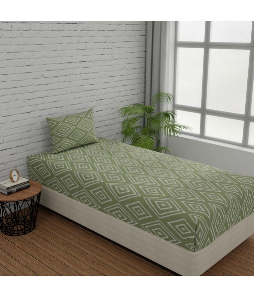     			Huesland - Green Cotton Single Bedsheet with 1 Pillow Cover