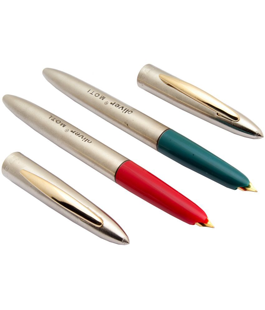     			Srpc Set Of 2 Oliver Moti Stainless Steel Eyedropper Fountain Pen Golden Clip Red & Teal Blue Colored Grip