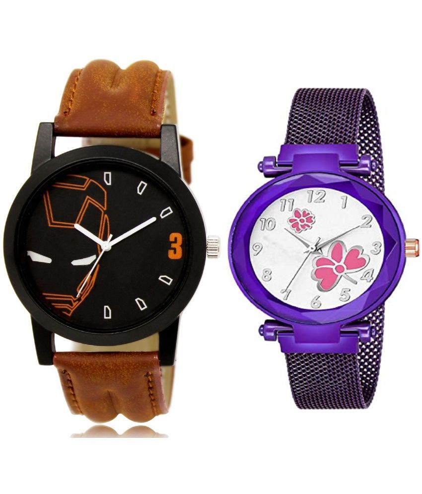     			newmen - Brown Leather Analog Couple's Watch