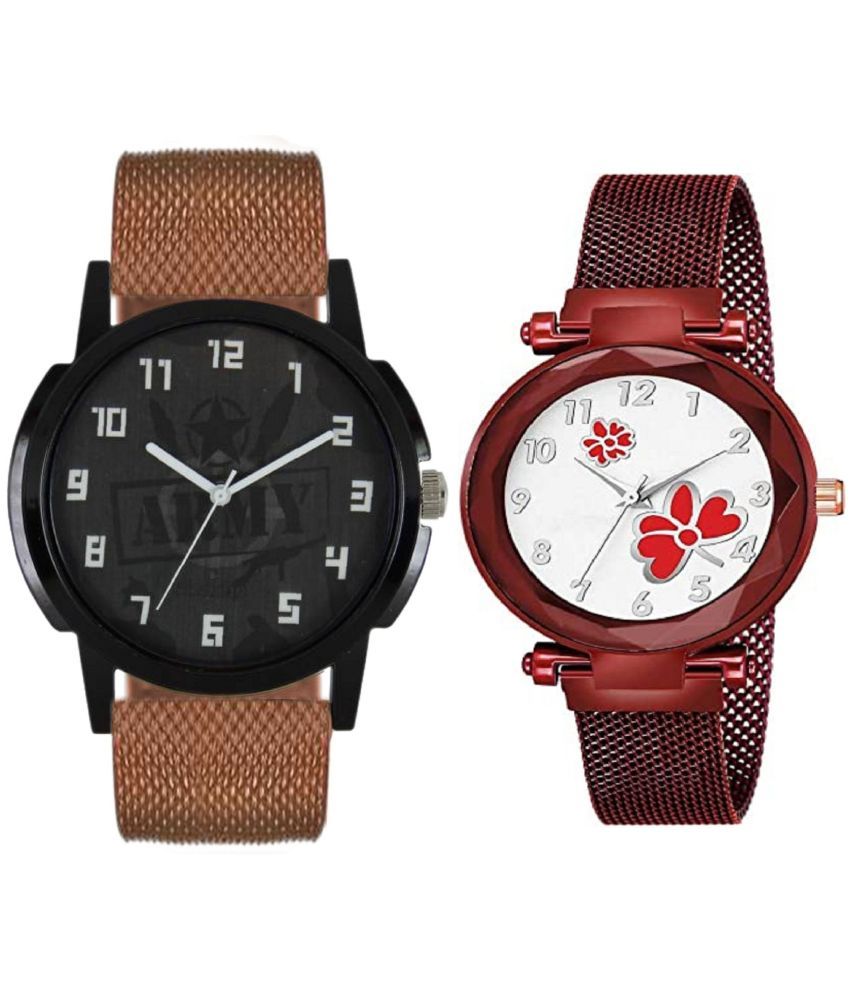     			newmen - Brown PU Analog Couple's Watch