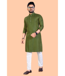 YUG ART - Olive Green Cotton Regular Fit Men's Kurta Pyjama Set ( Pack of 1 )