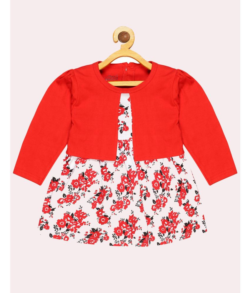 Babeezworld - Red Cotton Girls Frock ( Pack of 1 )