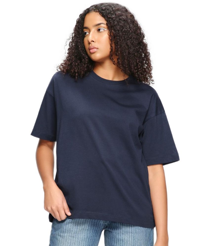     			Bewakoof - Blue Cotton Loose Fit Women's T-Shirt ( Pack of 1 )