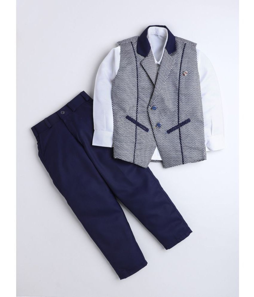     			DKGF Fashion - Navy Cotton Blend Boys 2 Piece Suit ( Pack of 1 )