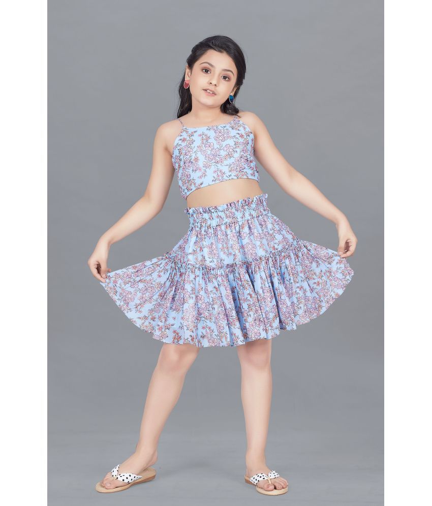     			Fashion Dream - Light Blue Georgette Girls Top With Skirt ( Pack of 1 )