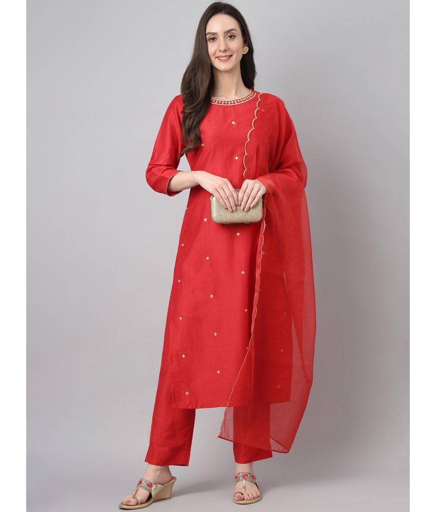    			Janasya - Red Straight Polyester Women's Stitched Salwar Suit ( Pack of 1 )