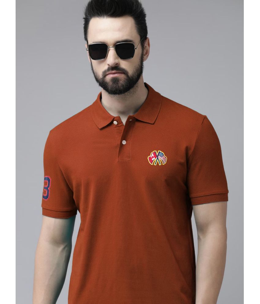     			Merriment Pack of 1 Cotton Blend Regular Fit Embroidered Half Sleeves Men's Polo T Shirt ( Rust Brown )