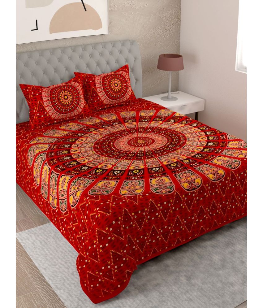     			Uniqchoice - Red Cotton Double Bedsheet with 2 Pillow Covers