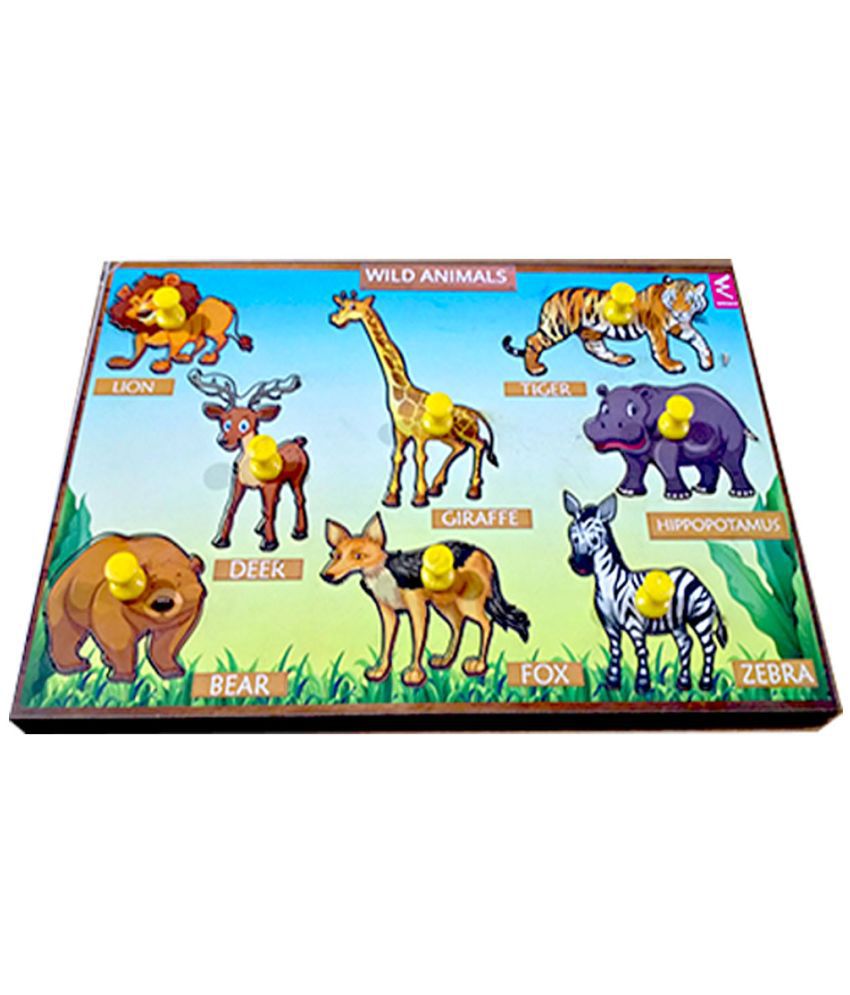     			WISSEN Wooden Wild Animals Learning Knob Educational tray -Economy-9*6 inch for kids 2 years & above