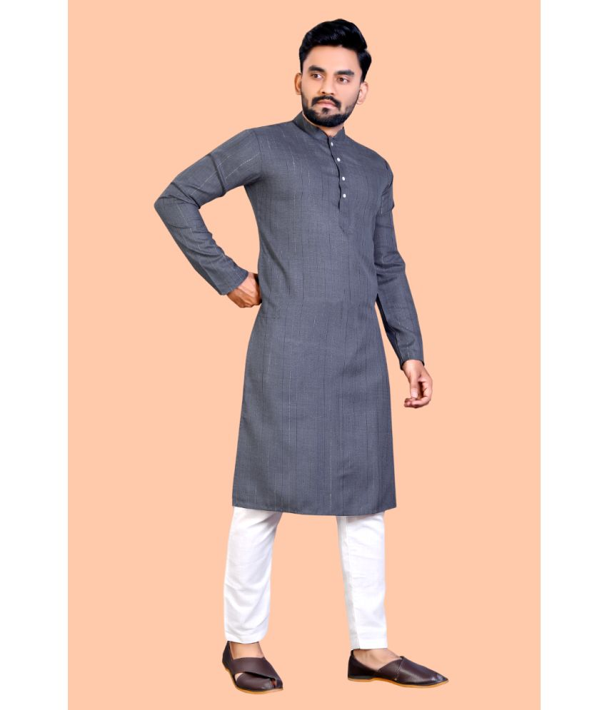     			YUG ART - Dark Grey Cotton Regular Fit Men's Kurta Pyjama Set ( Pack of 1 )