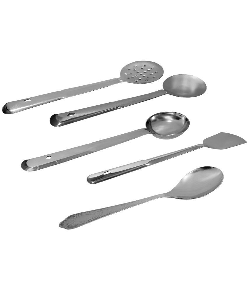     			A & H ENTERPRISES - Silver Stainless Steel Set of 5 Piece Kitchen Cooking Tools Set ( Set of 5 )