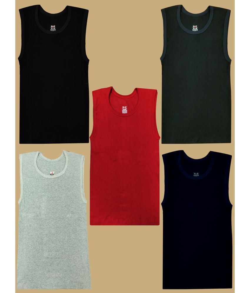    			Hap Kings - Multi Color Cotton Solid Boys Vest ( Pack of 5 )