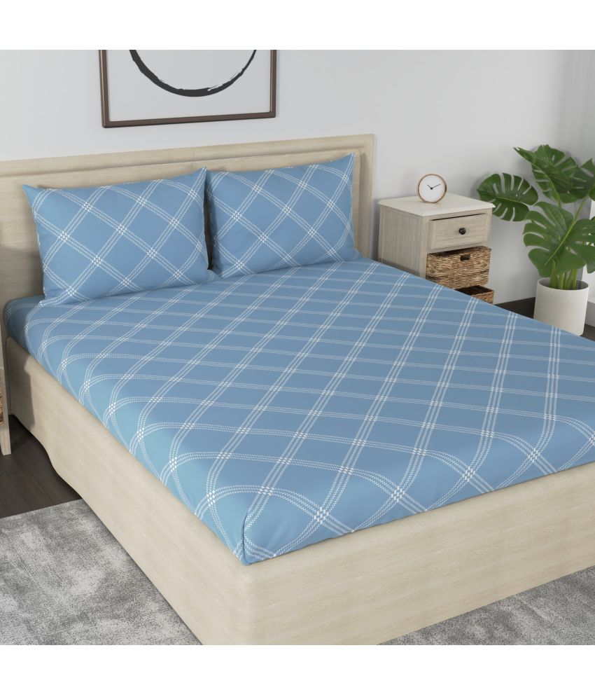     			Huesland - Blue Cotton Single Bedsheet with 1 Pillow Cover