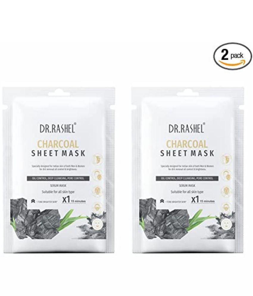     			DR.RASHEL Charcoal Sheet Mask for Deep Hydration | Suits All Skin Types (20 gm each) | Pack of 2