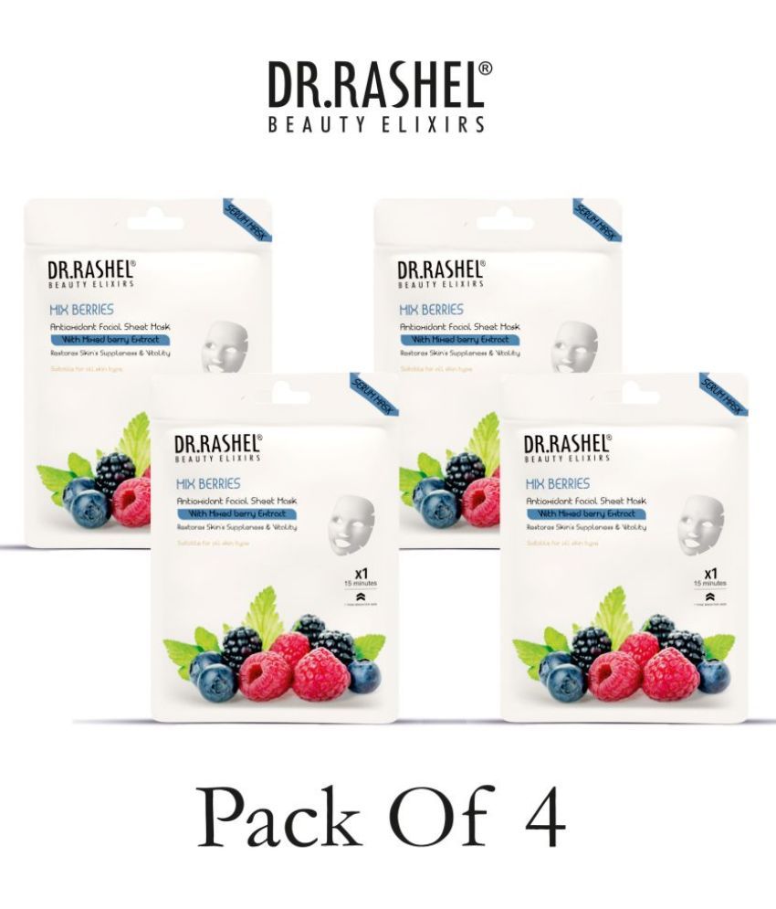     			DR.RASHEL Mix Berries Face Sheet Mask With Serum For Women and Men All Skin Types Soft and Healthy Skin Paraben Free Pack Of 4 40 Grams Each