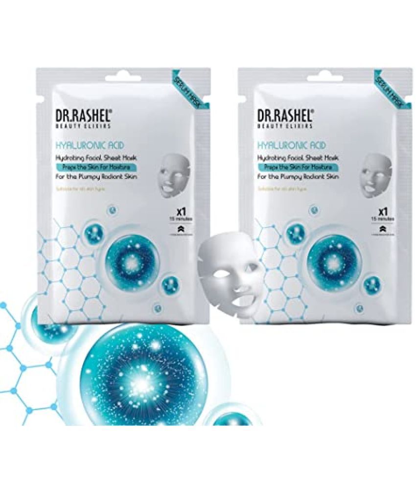     			DR.RASHEL Hyaluronic Face Sheet Mask With Serum For Women and Men All Skin Types Soft and Healthy Skin Paraben Free Pack Of 2 20 Grams Each
