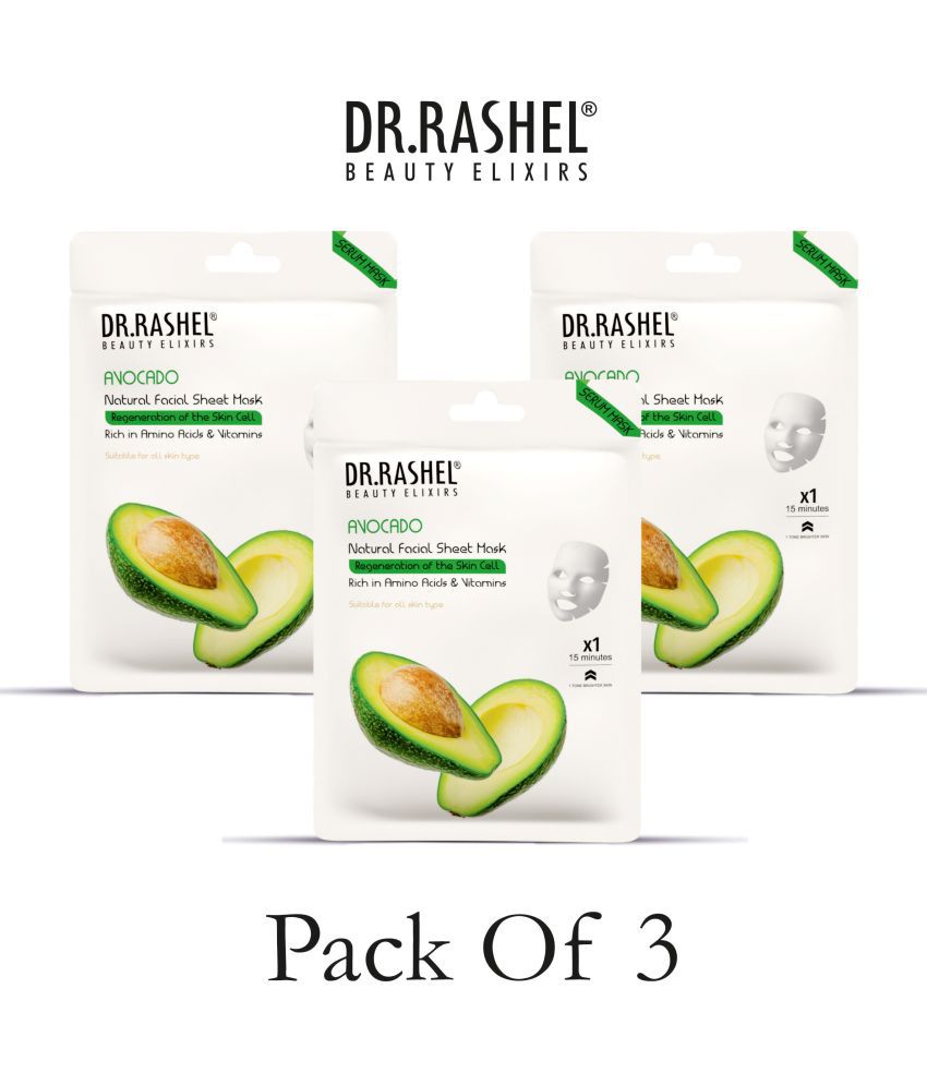     			DR.RASHEL Avocado Face Sheet Mask With Serum For Women and Men All Skin Types Soft and Healthy Skin Paraben Free Pack Of 3 30 Grams Each