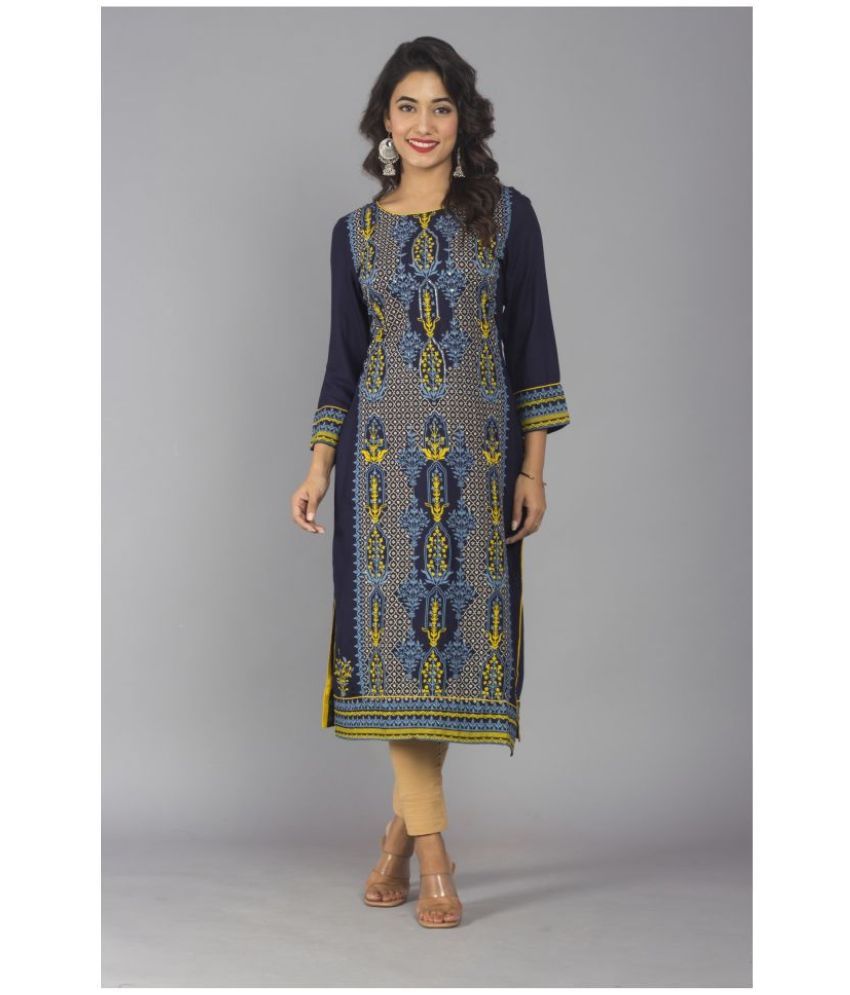     			Frionkandy - Navy Rayon Women's Straight Kurti ( Pack of 1 )