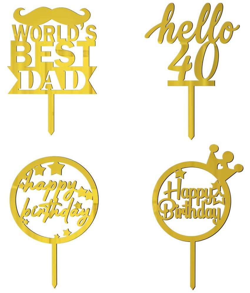     			Happy Birthday, Worlds Best Dad, Hello Forty Golden Cake Toppers for Cake Decoration