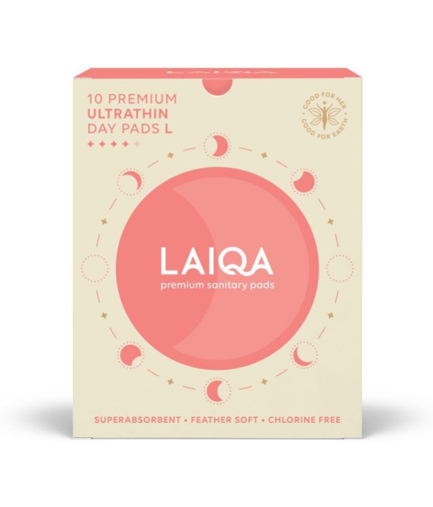     			LAIQA Ultra Soft Moderate Flow Day Sanitary Pads for Women - 10 L Pads + 2 Pantyliners | 100% Biodegradable Disposable Bags