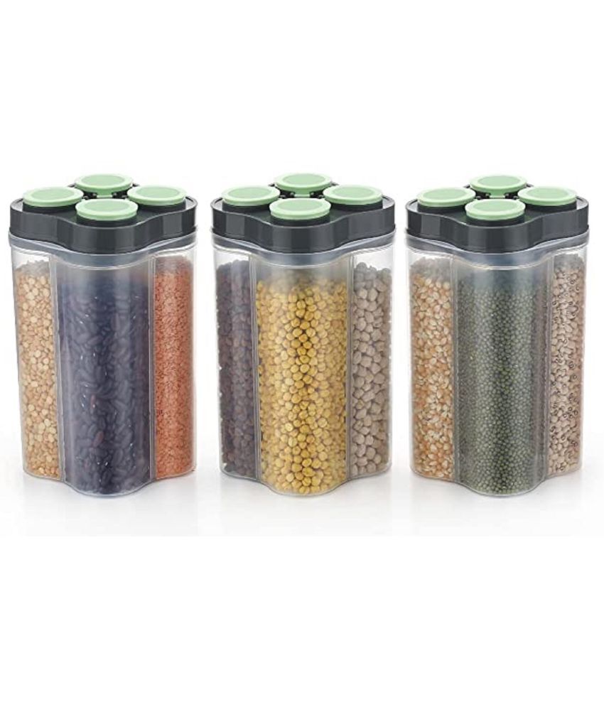     			MAMIRA - Airtight Transparent Plastic Green Dal Container ( Set of 3 )