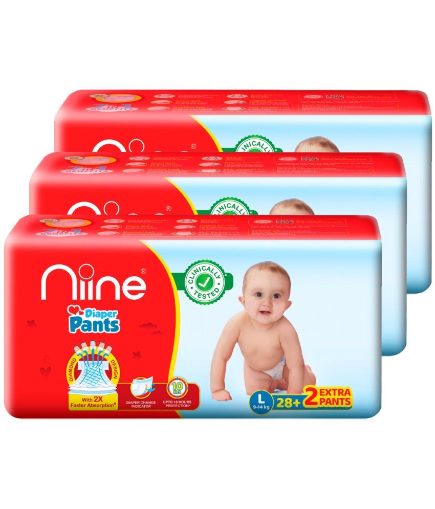     			Niine Baby Diaper Pants Large(L) Size (Pack of 3) 90 Pants for Overnight Protection with Rash Control