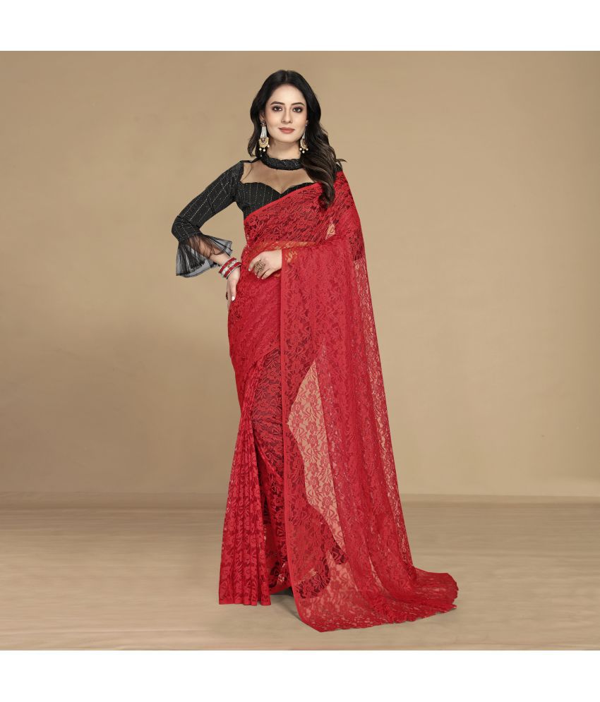     			Rekha Maniyar Fashions - Red Net Saree With Blouse Piece ( Pack of 1 )