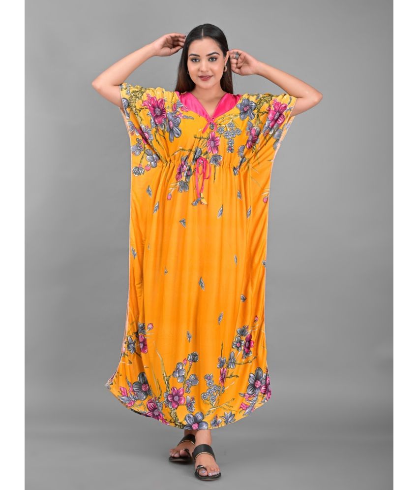     			Apratim - Yellow Satin Women's Nightwear Kaftan Night Dress ( Pack of 1 )