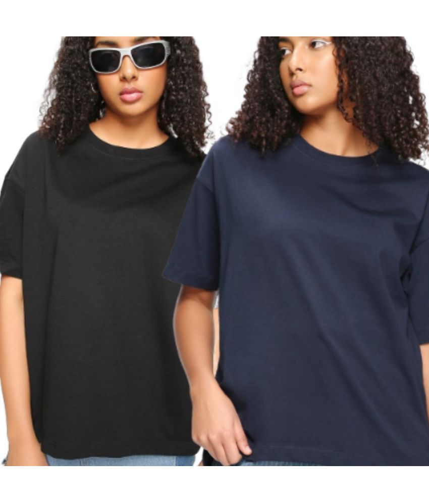     			Bewakoof - Black Cotton Loose Fit Women's T-Shirt ( Pack of 2 )