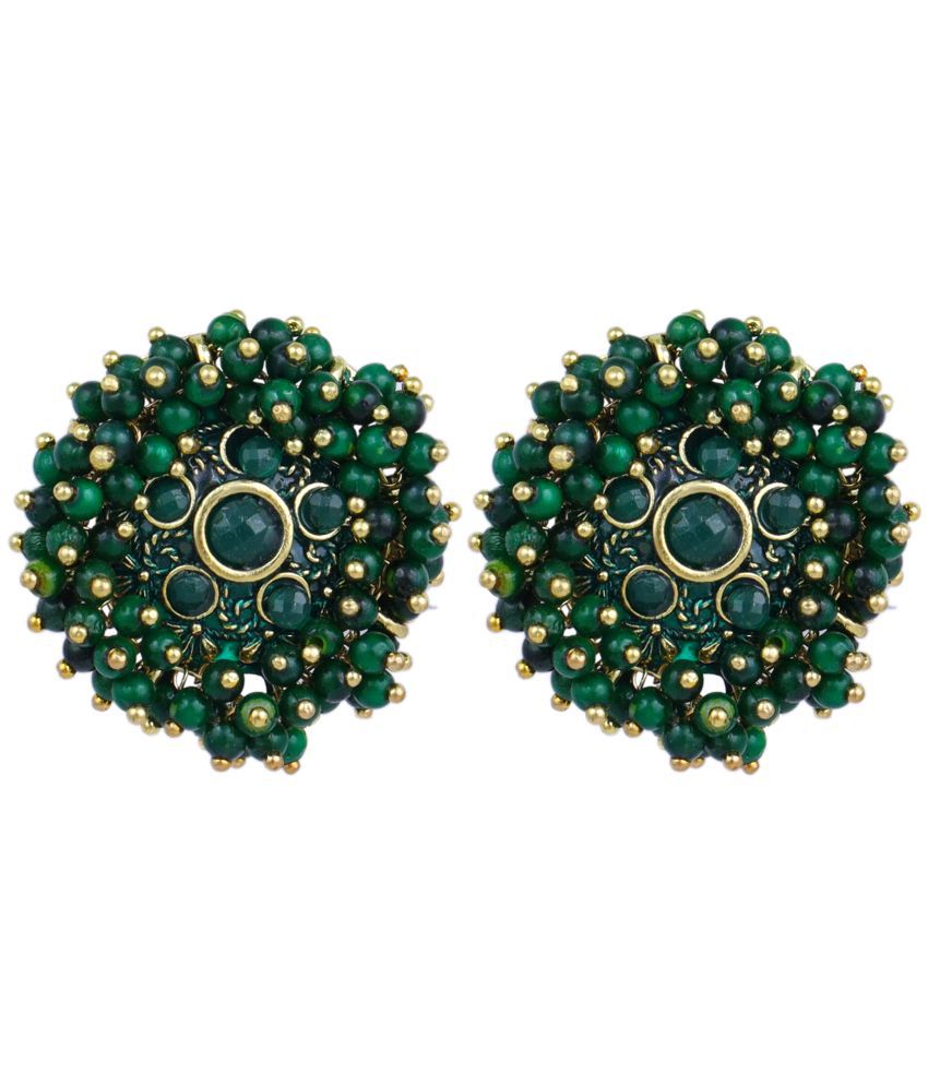     			FASHION FRILL - Green Stud Earrings ( Pack of 1 )