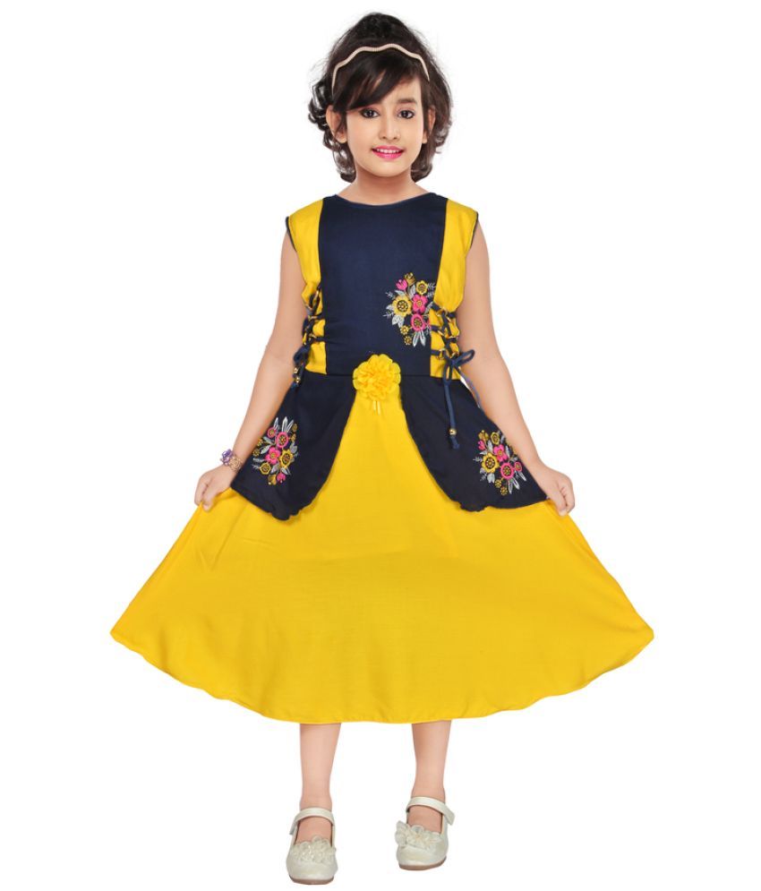     			M. MONGELA DRESSES - Yellow & Blue Cotton Blend Girls Frock ( Pack of 1 )