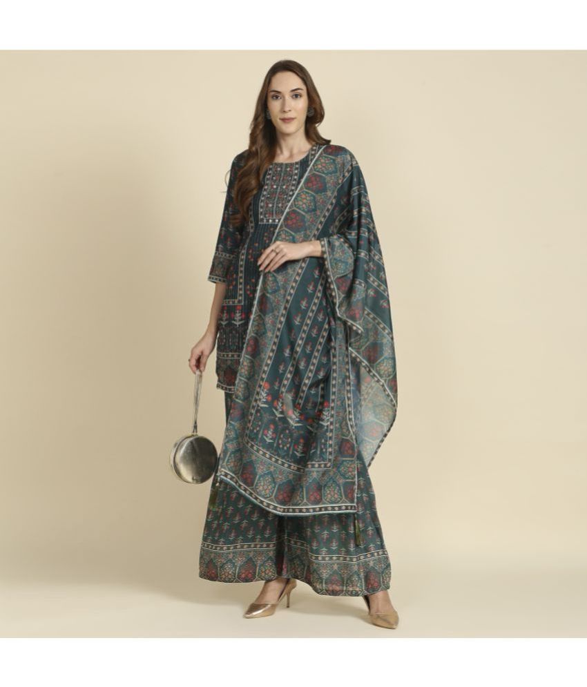     			Madhuram Textiles - Green Straight Cotton Blend Women's Stitched Salwar Suit ( Pack of 1 )