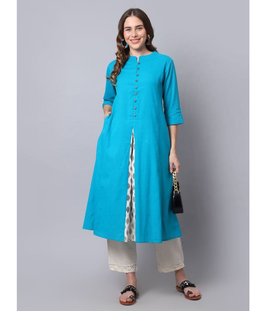     			Pistaa - Turquoise Cotton Women's A-line Kurti ( Pack of 1 )