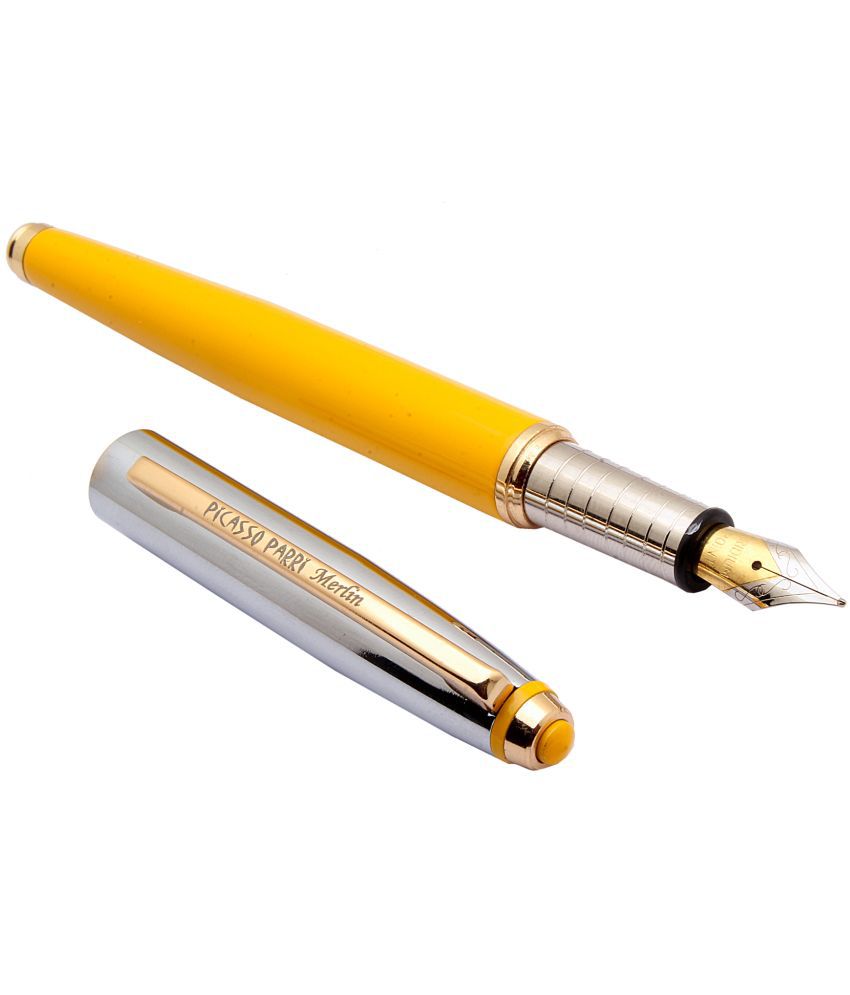     			Srpc Merlin Yellow Metal Body Fountain Pen With Steel Cap & Golden Trims Medium Nib
