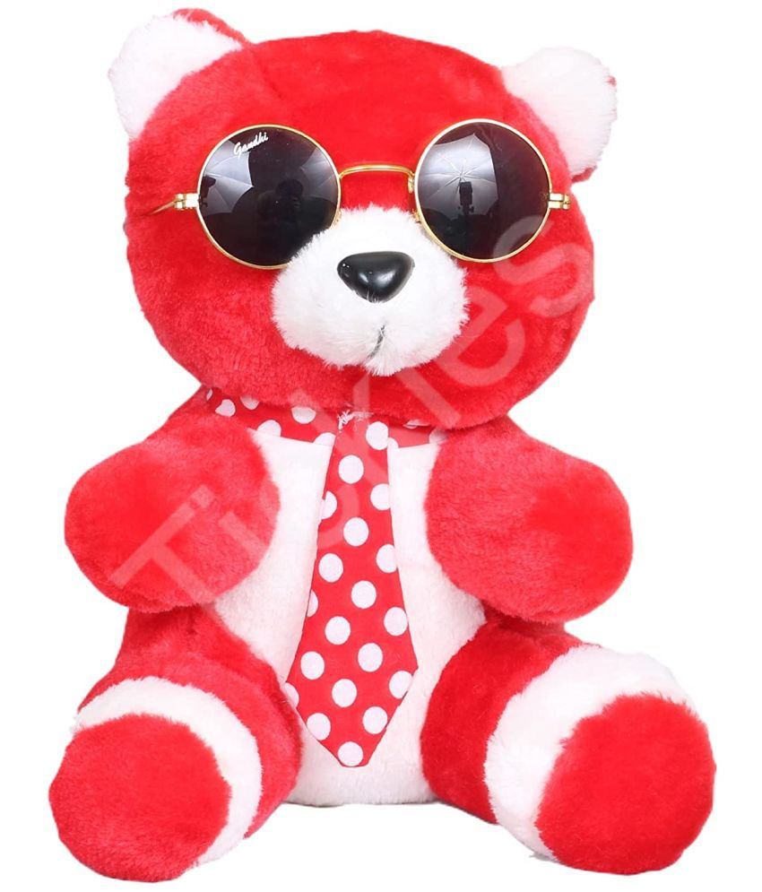     			Tickles Soft Stuffed Plush Animal Teddy Wearing Googles and Tie Toy for Kids Room  (Color: Red and White Size: 18 cm)