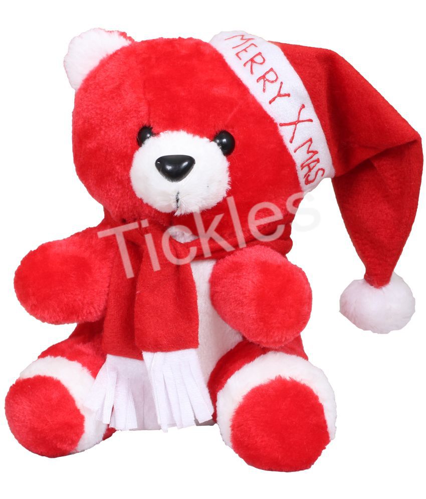     			Tickles Soft Stuffed Plush Animal Teddy with Christmas Santa Cap Toy for Kids Room  (Color: Red Size: 18 cm)