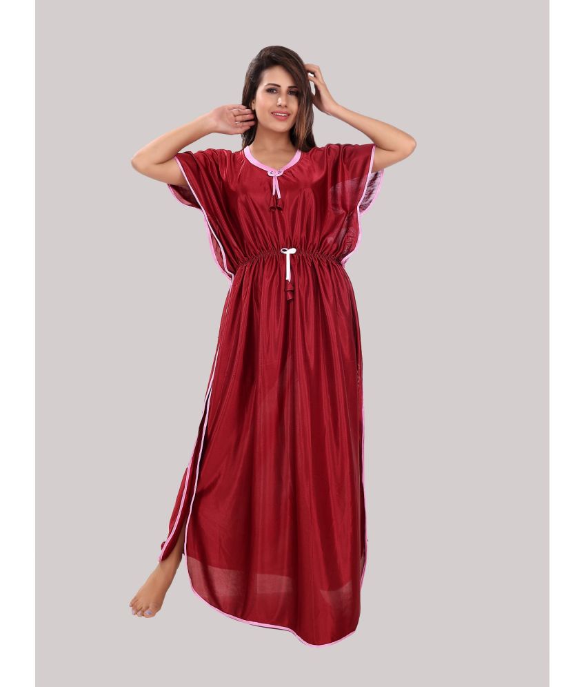     			BAILEY SELLS - Maroon Satin Women's Nightwear Kaftan Night Dress ( Pack of 1 )