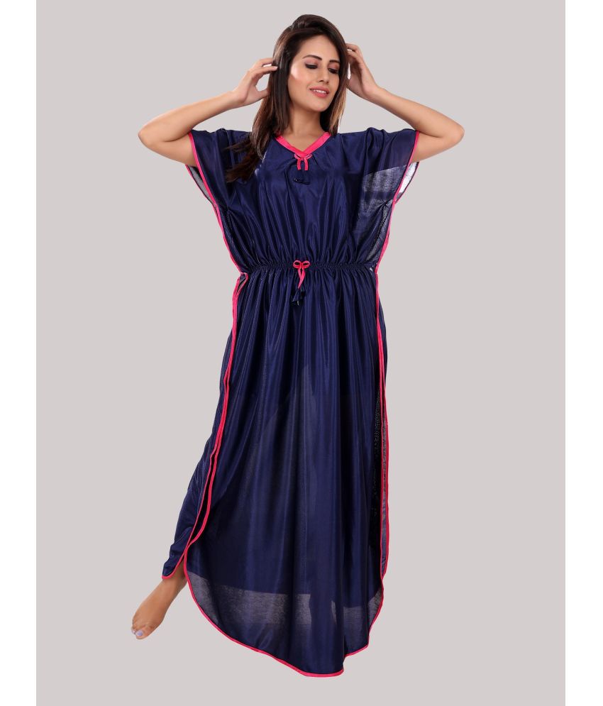     			BAILEY SELLS - Navy Blue Satin Women's Nightwear Kaftan Night Dress ( Pack of 1 )