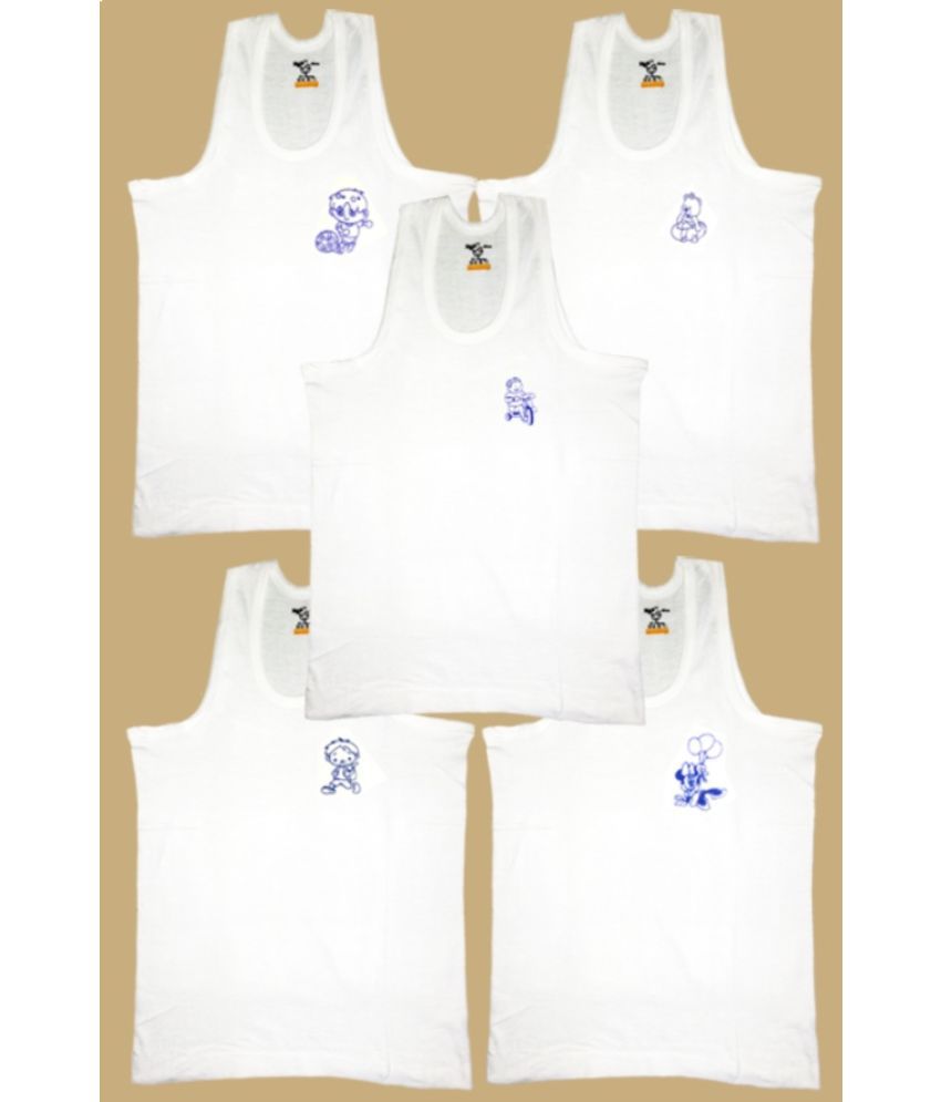     			Hap Kings - White Cotton Printed Boys Vest ( Pack of 5 )
