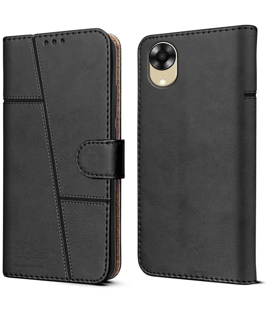     			NBOX - Black Artificial Leather Flip Cover Compatible For Oppo A17K ( Pack of 1 )