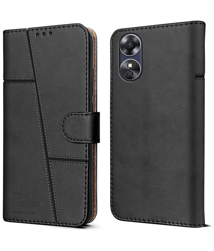     			NBOX - Black Artificial Leather Flip Cover Compatible For Oppo A17 ( Pack of 1 )