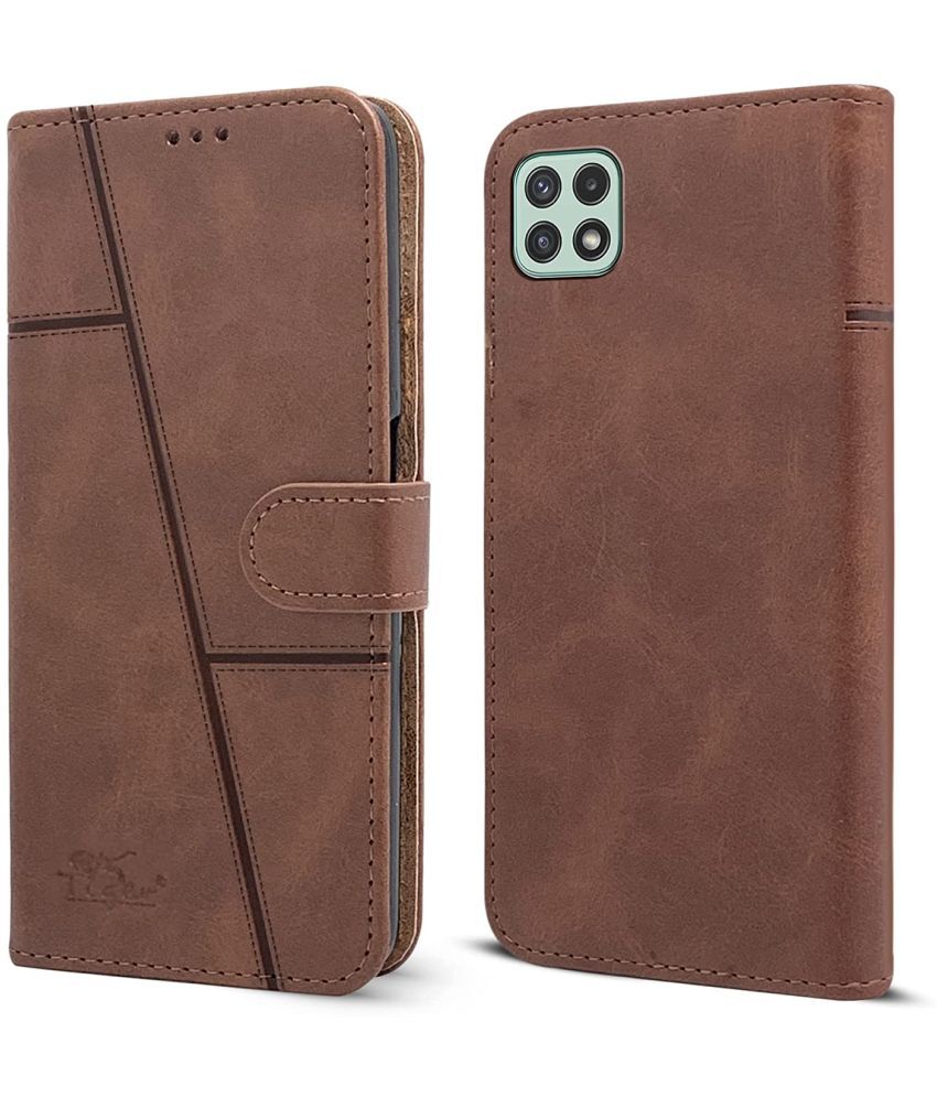     			NBOX - Brown Artificial Leather Flip Cover Compatible For Samsung Galaxy A22 5G ( Pack of 1 )