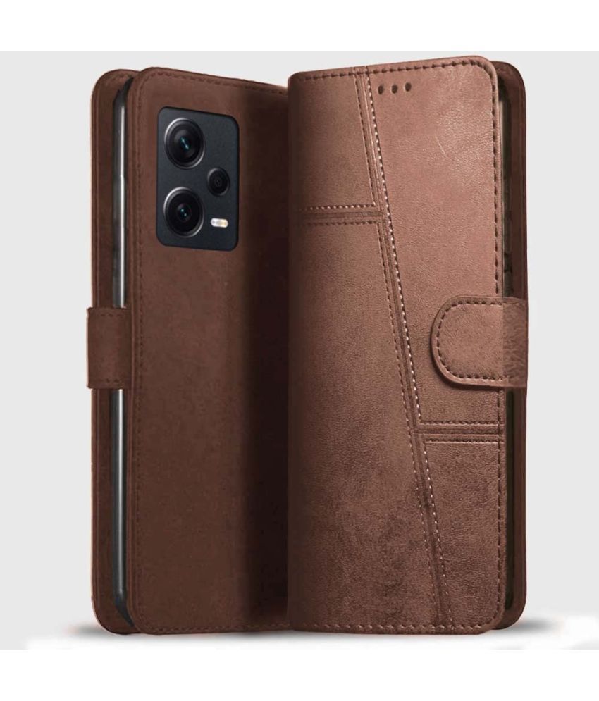     			NBOX - Brown Artificial Leather Flip Cover Compatible For Redmi Note 12 ( Pack of 1 )